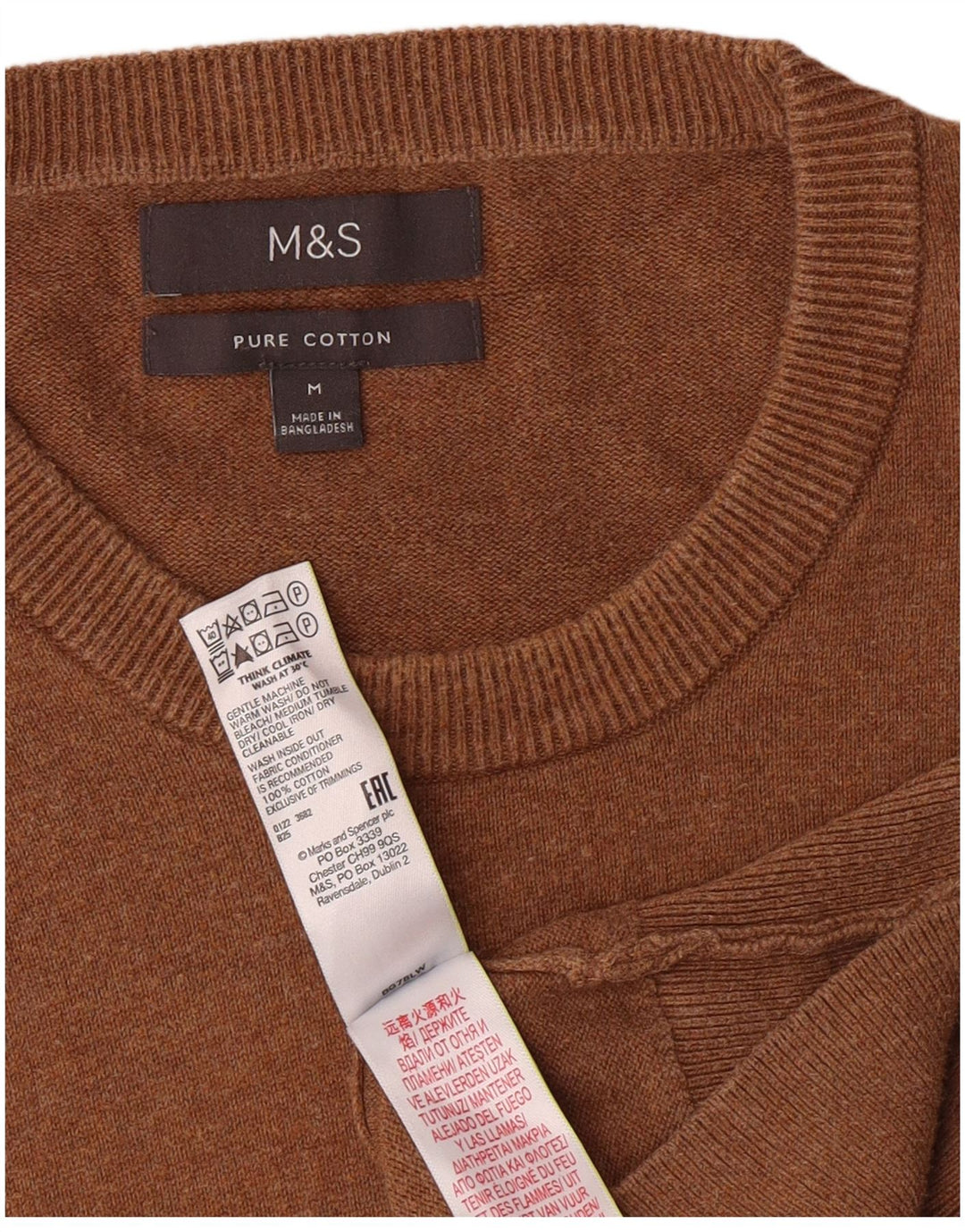 Marks & Spencer Herren-Pullover mit Rundhalsausschnitt, mittelbraune Baumwolle