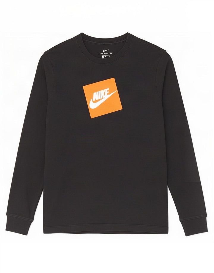Nike Herren-Grafikoberteil mit langen Ärmeln, Größe S, schwarze Baumwolle