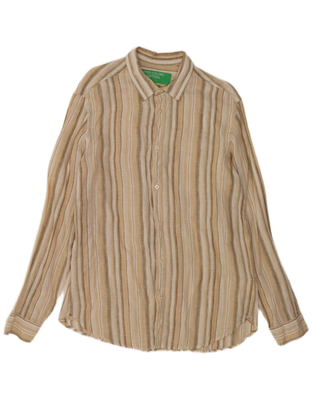 Benetton Herrenhemd Mittelbeige gestreiftes Leinen