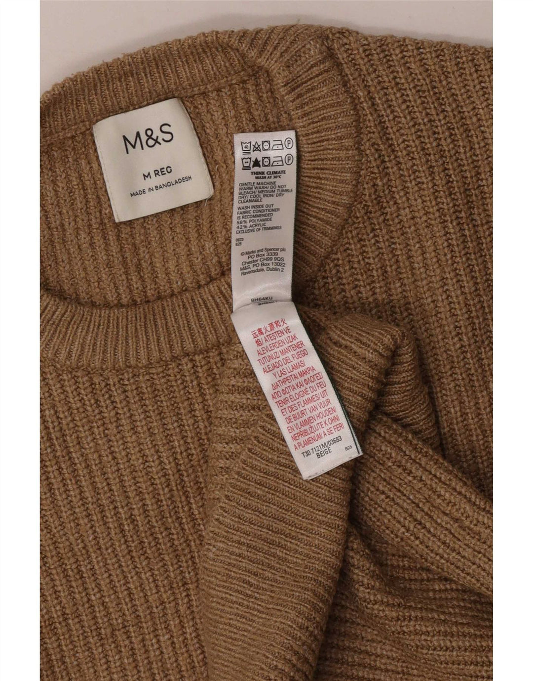 Marks & Spencer Herren-Pullover mit Rundhalsausschnitt, mittelbeigefarbenes Polyamid