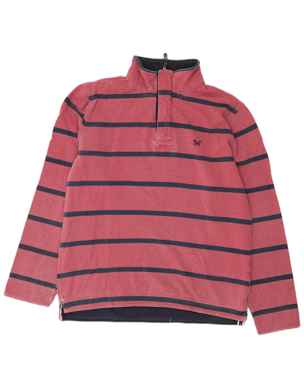 Crew Clothing Herren-Sweatshirt mit Reißverschluss, Mittelrosa, gestreift, Baumwolle