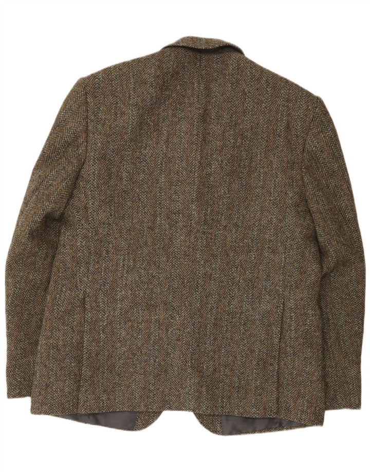 HARRIS TWEED Herren-Blazer mit 2 Knöpfen, UK 46 3XL, grüne Wolle mit Fischgrätenmuster