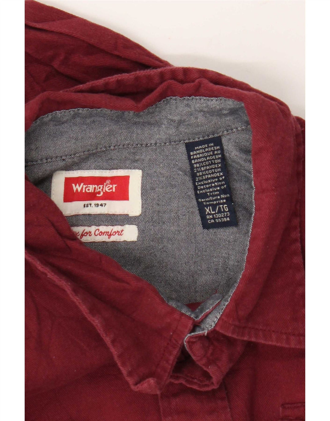 Wrangler Herrenhemd XL Burgunderrot aus Baumwolle