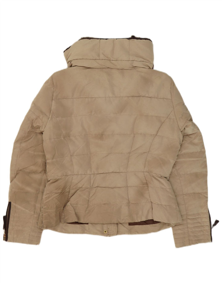 Zara Damen Wattierte Jacke UK 18 XL Beige Polyester