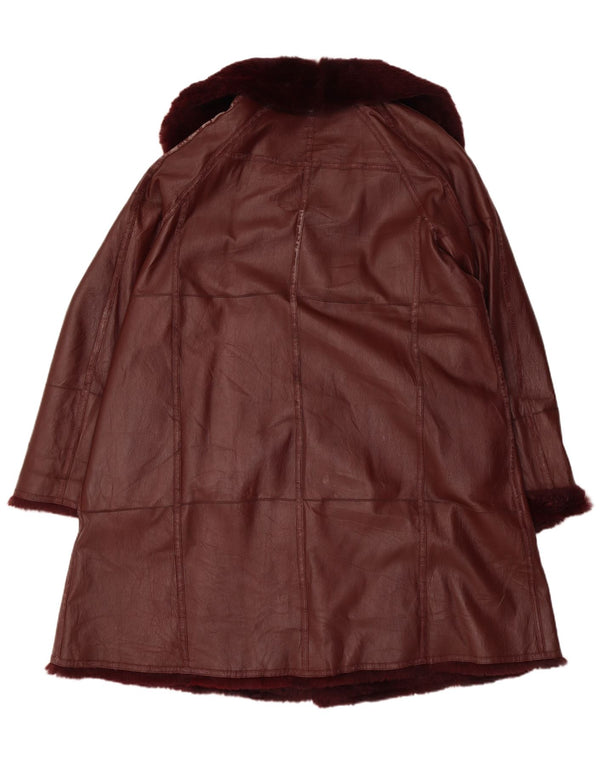 Vintage Damen Shearling Mantel UK 16 Large Burgund