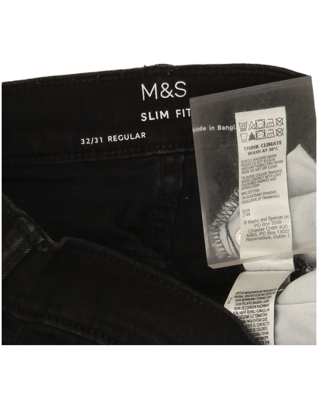 Marks & Spencer Herren Regular Slim Jeans W32 L31 Schwarze Baumwolle