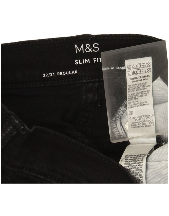 Marks & Spencer Herren Regular Slim Jeans W32 L31 Schwarze Baumwolle