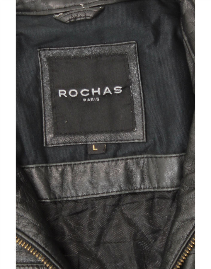 Rochas Herren Lederjacke UK 40 Großes schwarzes Leder