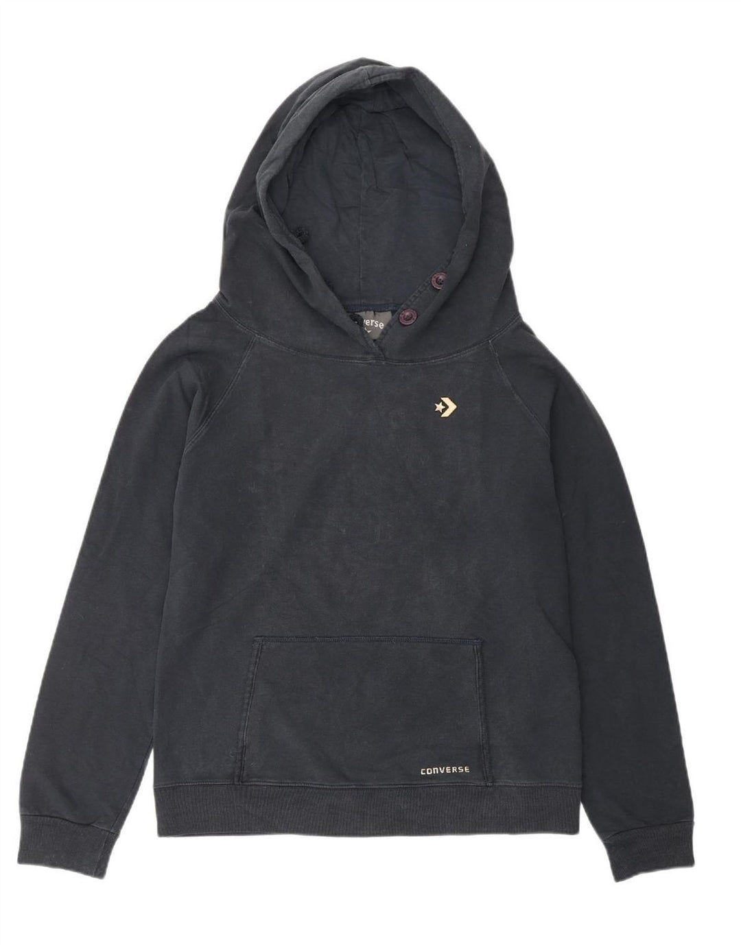 CONVERSE Womens Hoodie Jumper UK 14 Medium Navy Blue Cotton
