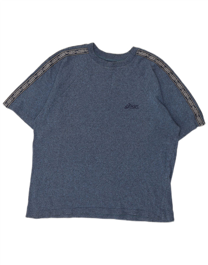 Asics Herren Grafik-T-Shirt-Oberteil, groß, blaue Farbblock-Baumwolle