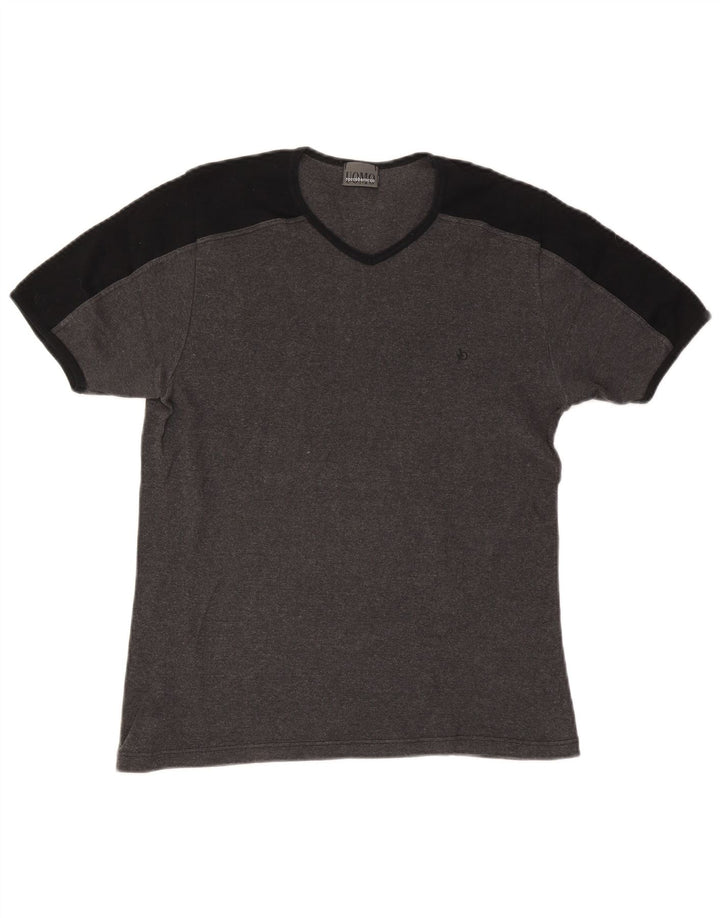 Roccobarocco Herren-T-Shirt-Oberteil, groß, graue Farbblock-Baumwolle