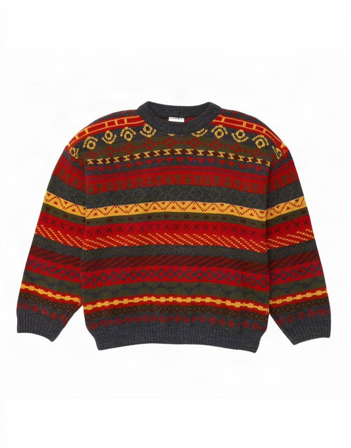 Vintage Herren-Pullover mit Rundhalsausschnitt, mittelgroß, mehrfarbig, Fair Isle