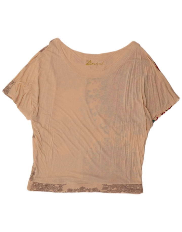 Desigual Damen-Blusenoberteil mit Fledermausärmeln, UK-Größe 42, mittleres gebrochenes Weiß mit Blumenmuster