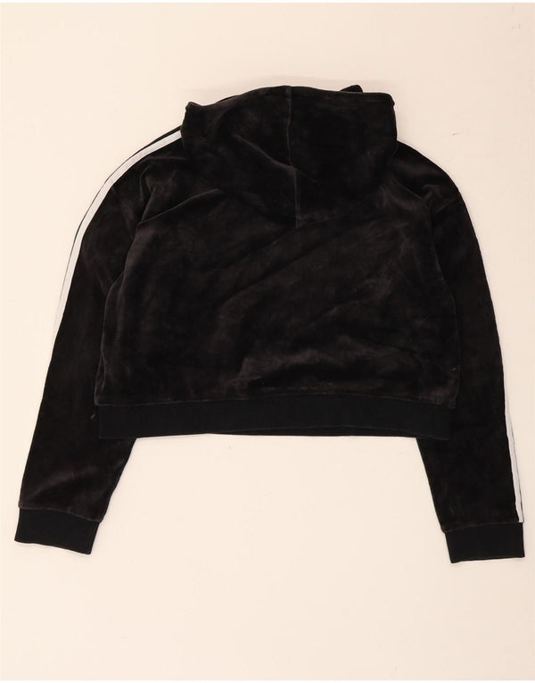Adidas Damen Übergroßer Crop Velvet Hoodie Pullover UK 8 Small Schwarze Baumwolle