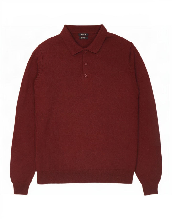 Massimo Dutti Herren-Pullover mit Rollkragen, groß, burgunderrote Wolle