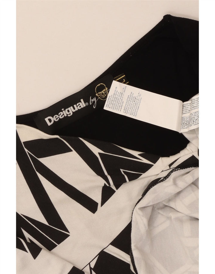 Desigual Damen Weste Top UK 14 Große schwarze geometrische Viskose