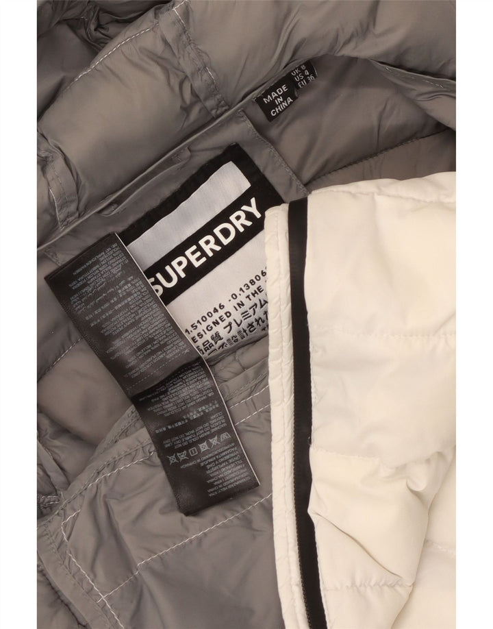 Superdry Wattierte Damenjacke mit Kapuze, UK 8 Small, weißes Nylon