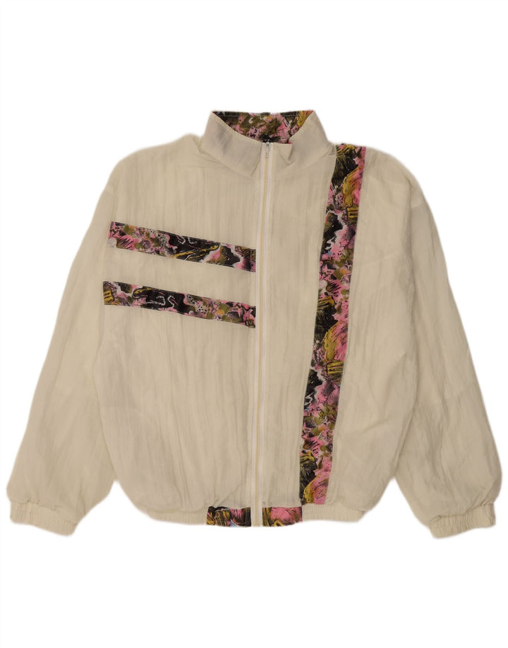 VINTAGE Damen Grafik-Trainingsanzug-Top-Jacke UK 16 Large Off White
