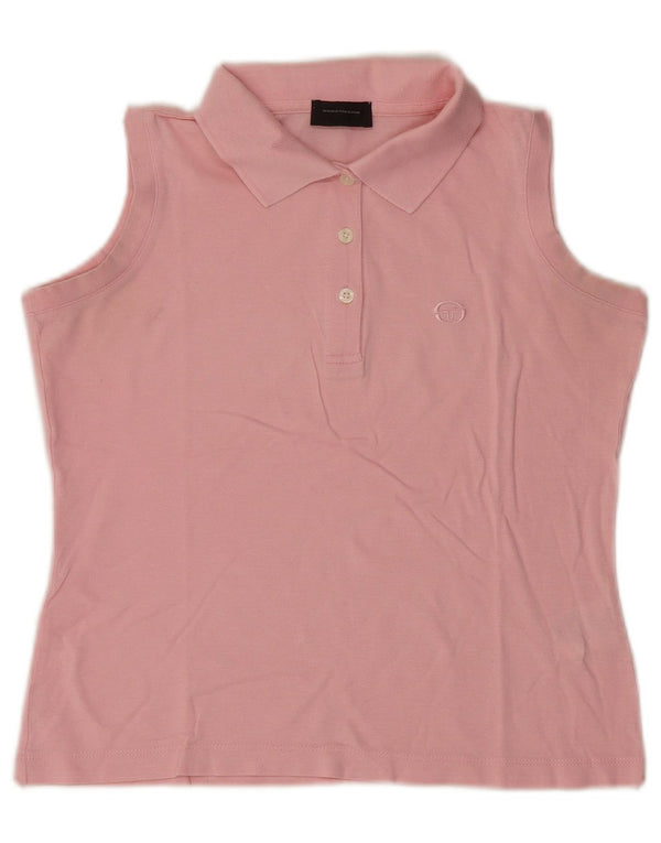 Sergio Tacchini Damen Crop Ärmelloses Poloshirt UK 10 Small Rosa Baumwolle