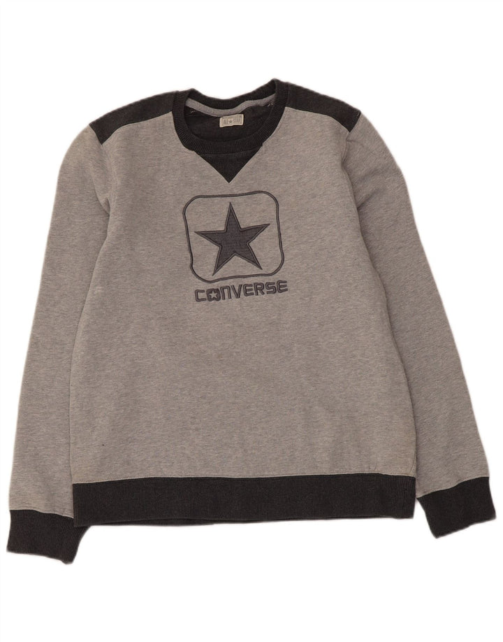 Converse Damen Grafik-Sweatshirt-Pullover UK 14 Mittelgrauer Farbblock