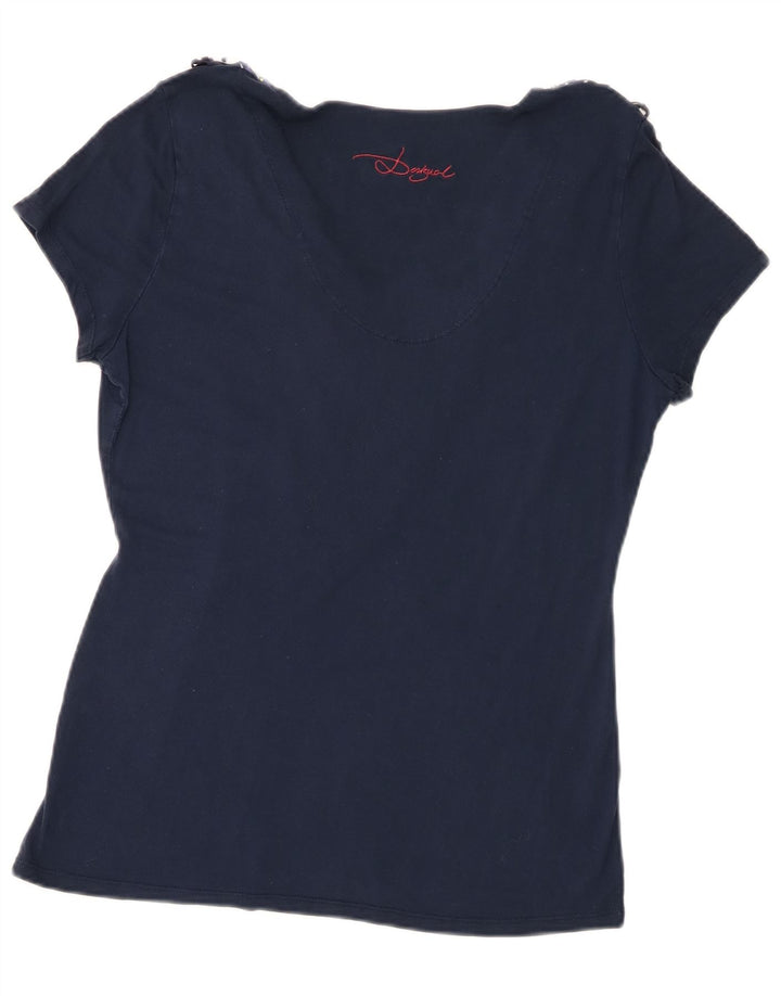 Desigual Damen Grafik T-Shirt Top UK 18 XL Marineblau Patchwork