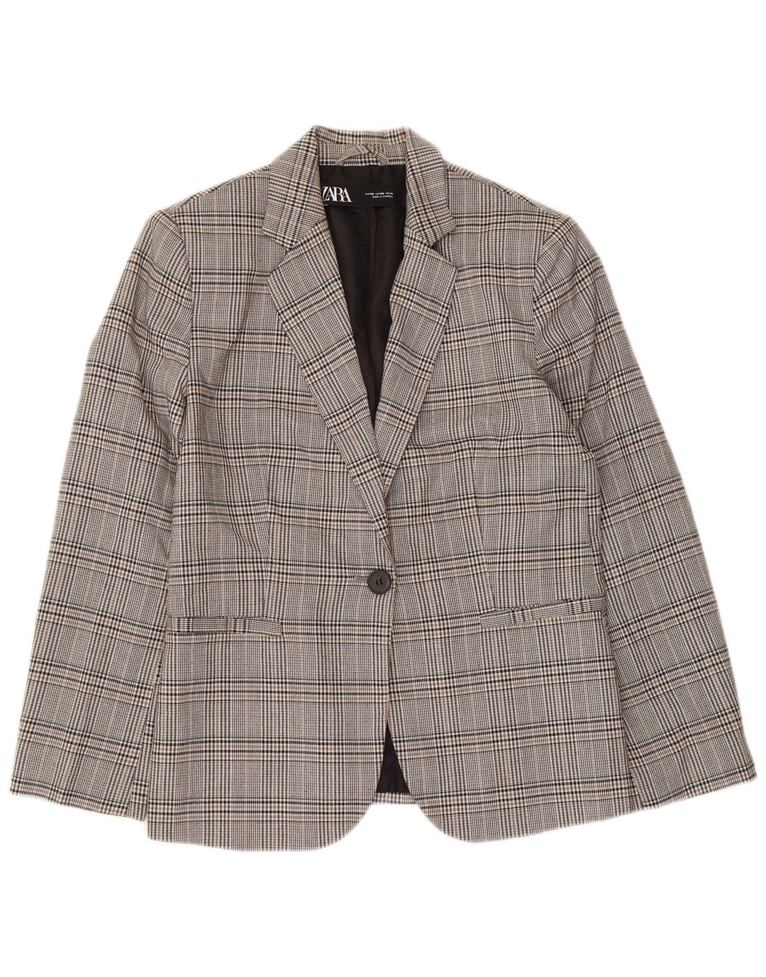 Zara Damen 1-Knopf-Blazerjacke EU 38 Kleiner grauer Hahnentritt