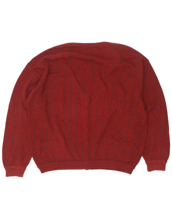 Cacharel Herren-Cardigan-Pullover EU 56 2XL Burgunderrot gestreifter Kaschmir
