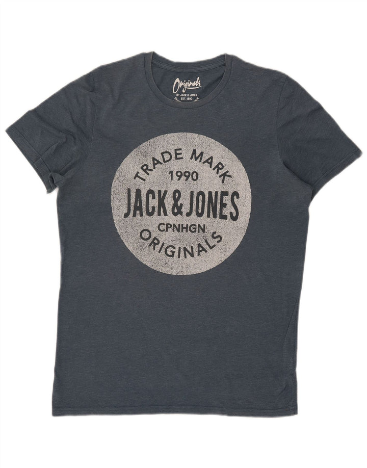 Jack & Jones Herren-T-Shirt mit Grafik, groß, aus blauer Baumwolle