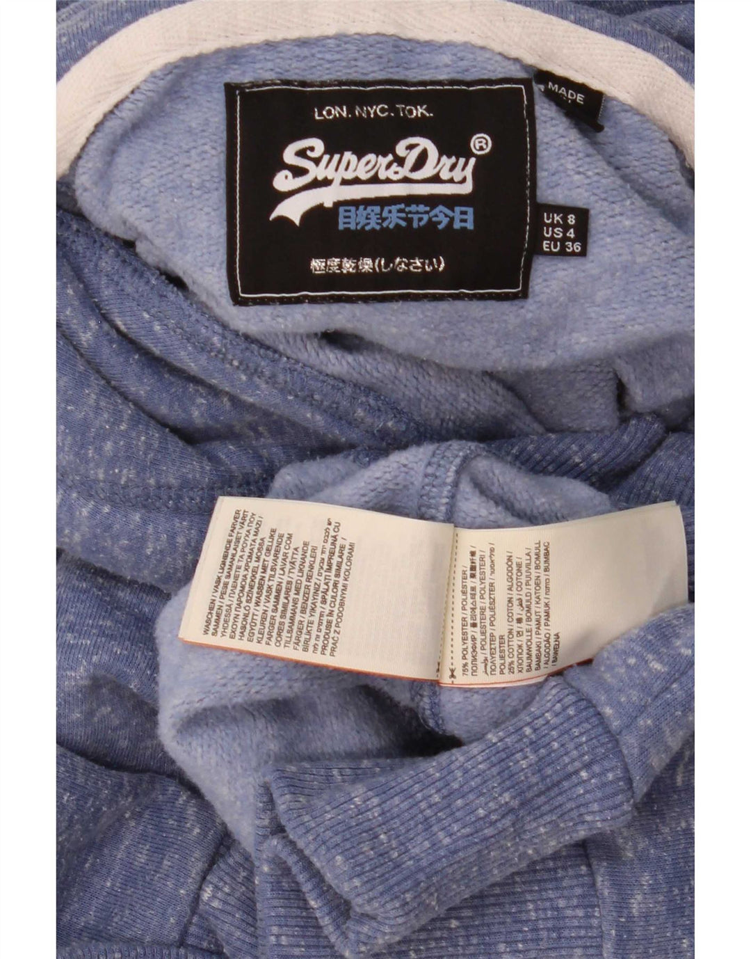 Superdry Graphic Hoodie-Pullover für Damen, UK 8, Größe S, blau geflecktes Polyester