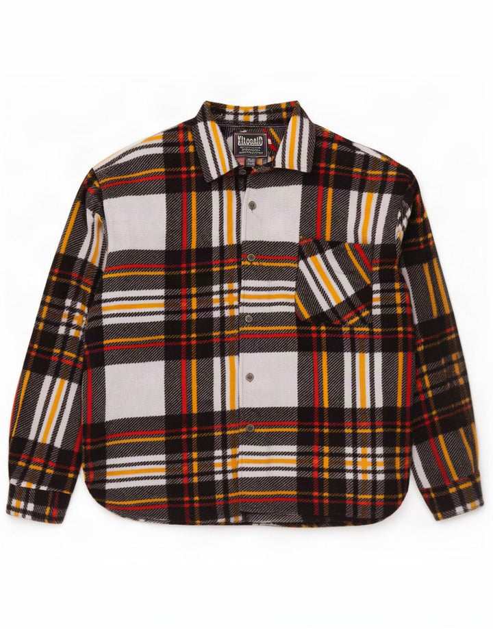 Vintage Herren Fleece-Shirt, groß, mehrfarbig, kariertes Polyester