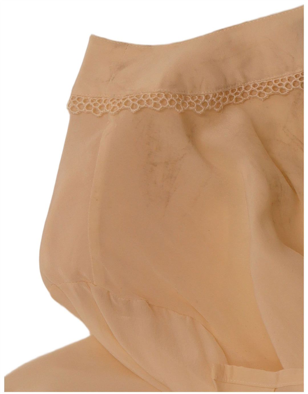 VINTAGE Damen Durchsichtige Hemdbluse UK 14 Mittelbeige Seide