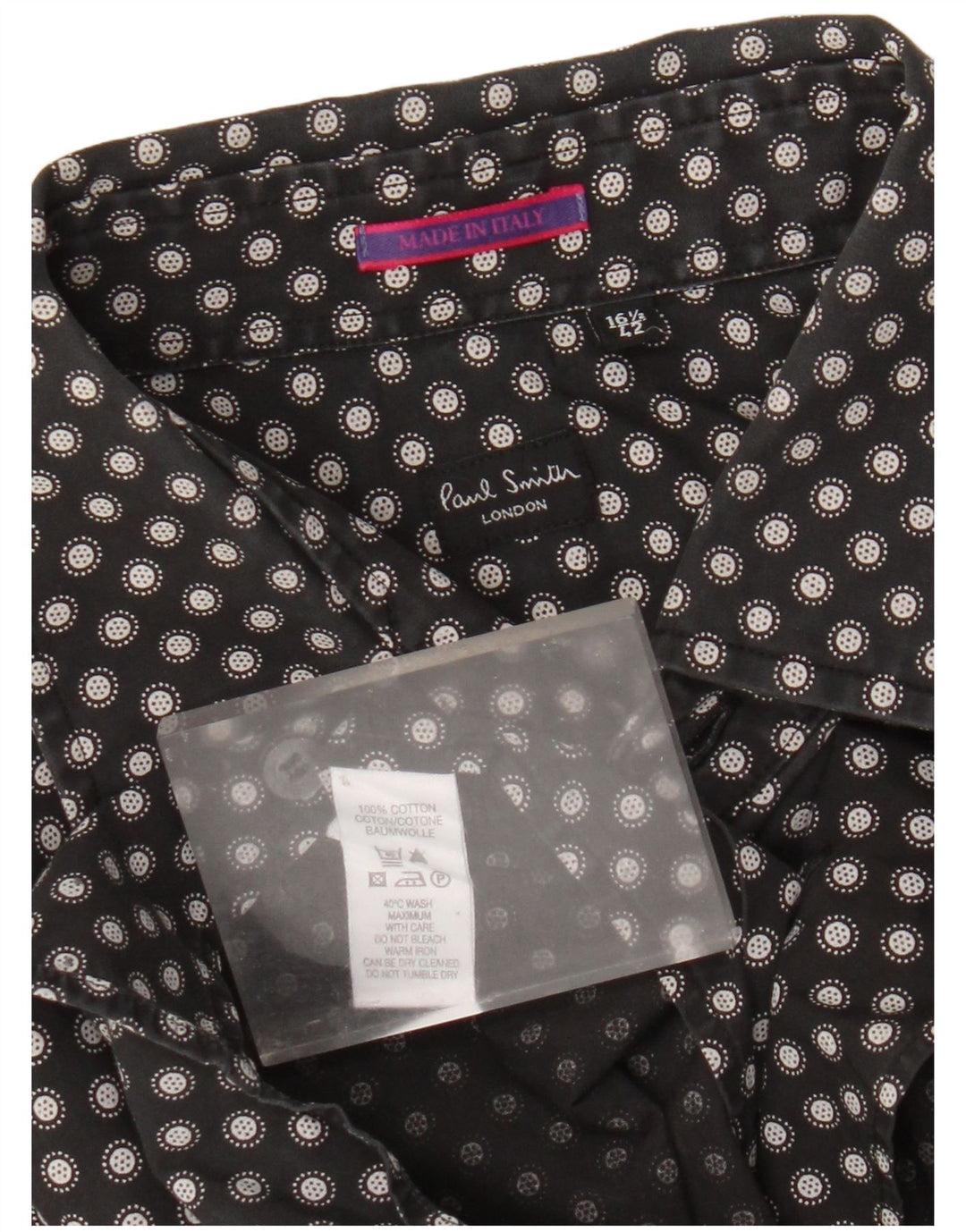 Paul Smith Herrenhemd Größe 42 16 1/2 Große schwarze gepunktete Baumwolle