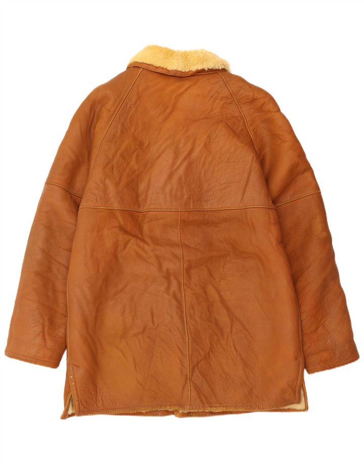MABRUN Herren Shearling Jacke UK 36 Small Braunes Leder