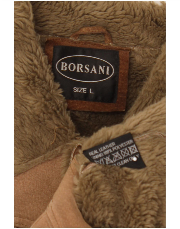 Borsani Herren Sherpa Lederjacke UK 40 Großes braunes Leder