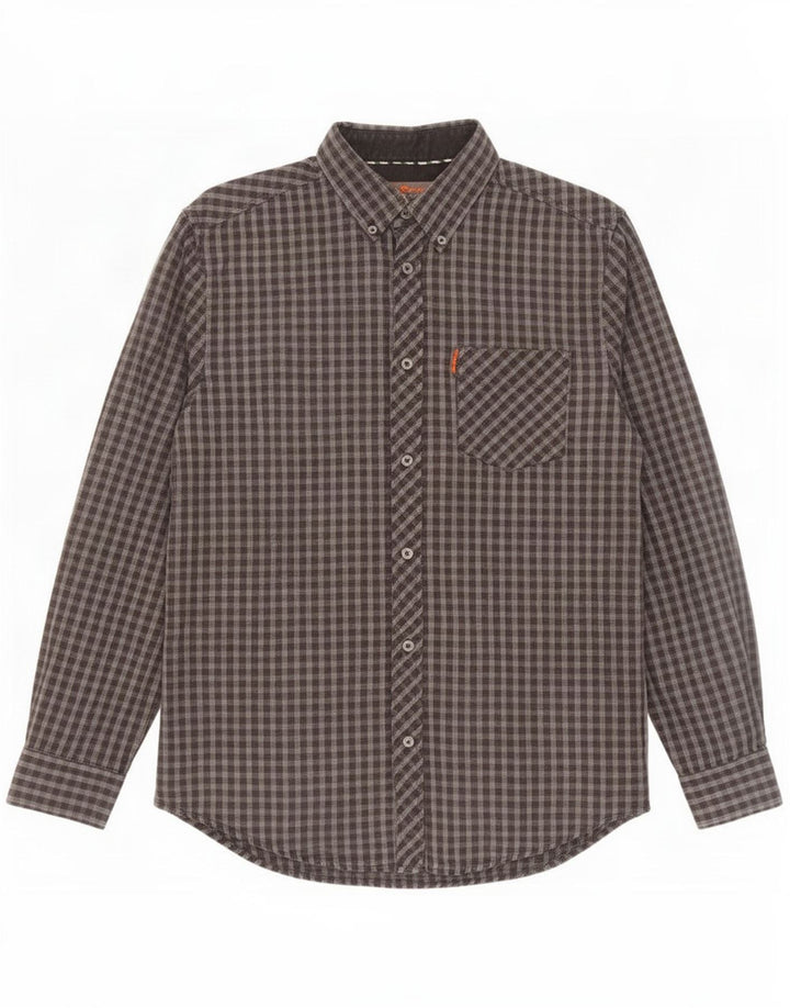 Ben Sherman Herrenhemd, groß, graue Gingham-Baumwolle
