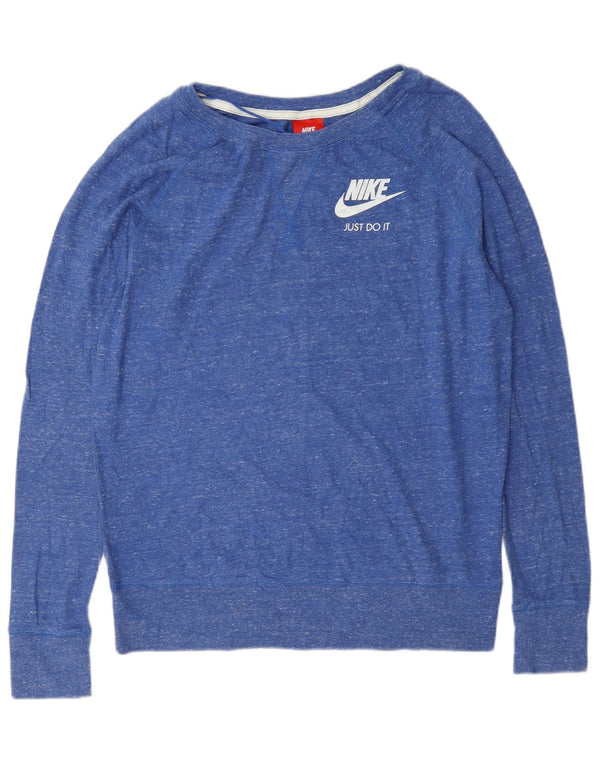Nike Damen Sweatshirt Pullover UK 14 Mittelblau gefleckte Baumwolle