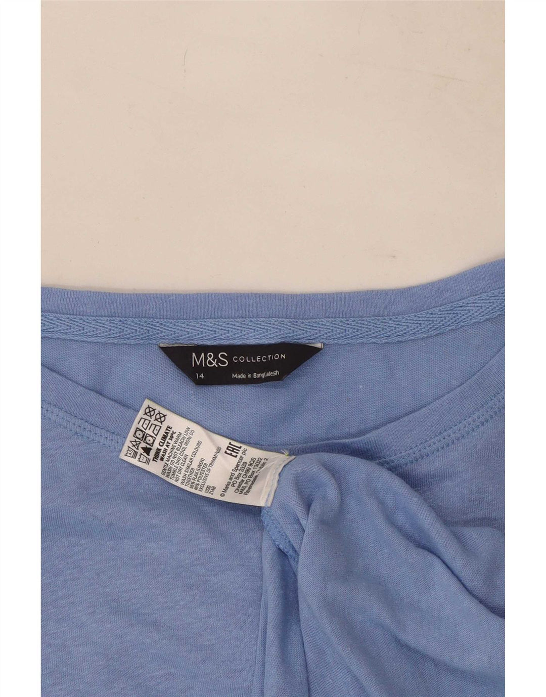 Marks & Spencer Damen Top Langarm UK 14 Mittelblaues Leinen