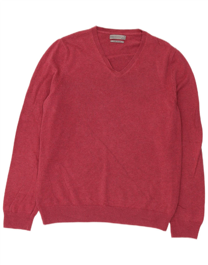 Marks & Spencer Herren-Pullover mit V-Ausschnitt, mittlerer burgunderroter Baumwolle