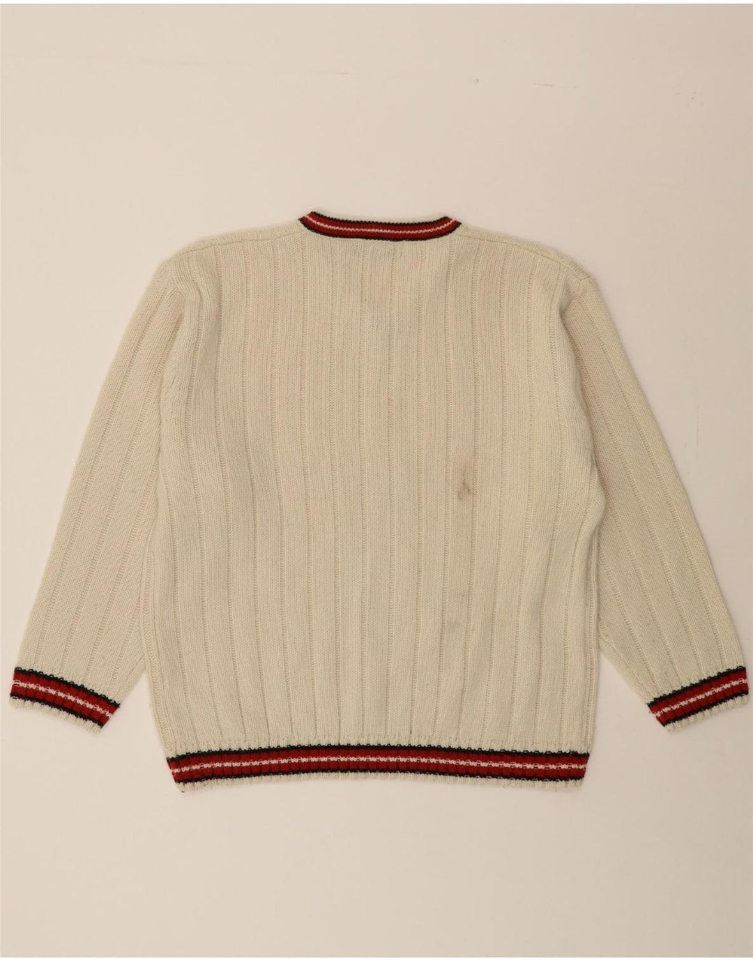 MAN'S WORLD Mens V-Neck Jumper Sweater IT 52 Large Off White Polyacrylic Vintage Man's World and Second-Hand Man's World from Messina Hembry 