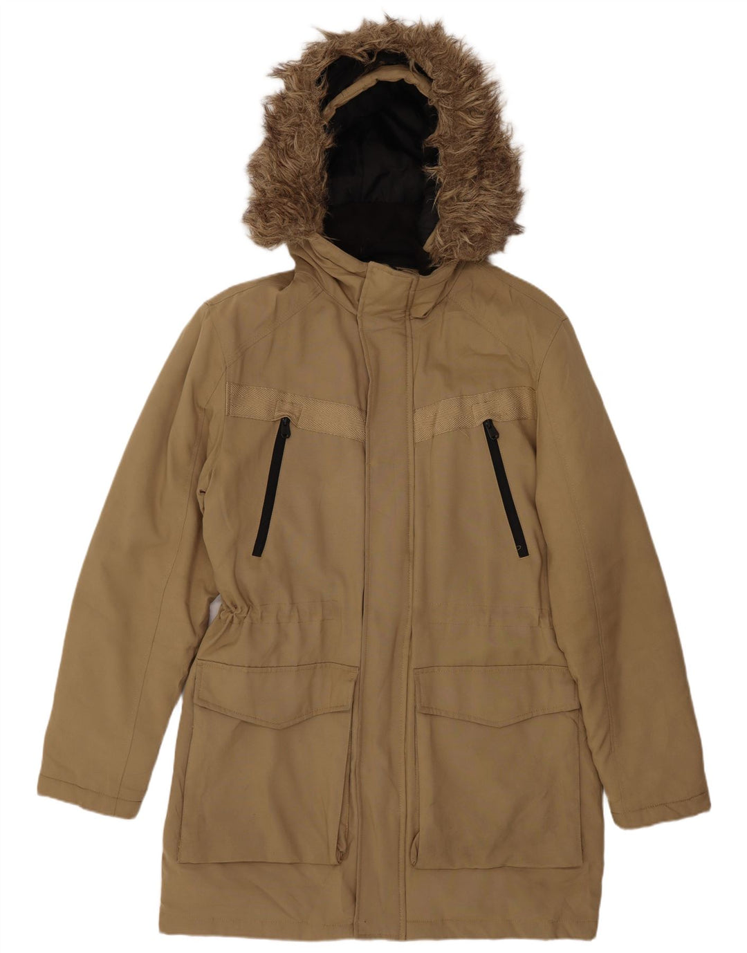 Jack & Jones Herren-Parka mit Kapuze, UK 38, mittelbeigefarbenes Polyester