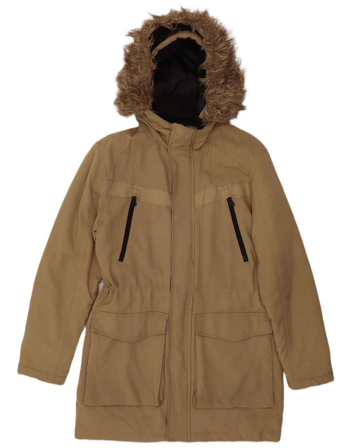 Jack & Jones Herren-Parka mit Kapuze, UK 38, mittelbeigefarbenes Polyester