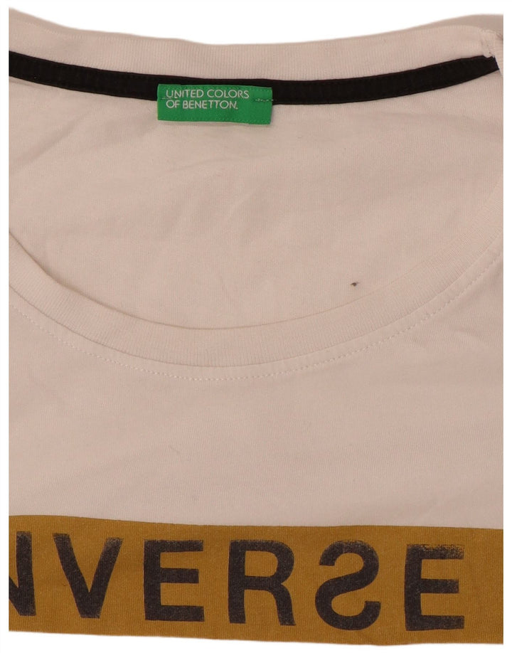 Benetton Herren-T-Shirt mit Grafik, Mittelweiß