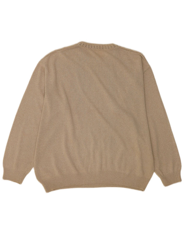 Vintage Herren-Pullover mit Rundhalsausschnitt, XL, beige, geometrische Baumwolle