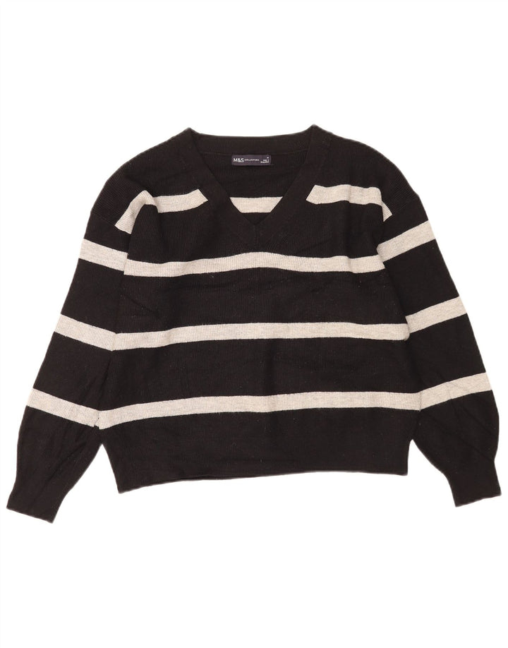 Marks & Spencer Damen-Pullover mit V-Ausschnitt, Gr. 14, mittelschwarz gestreift