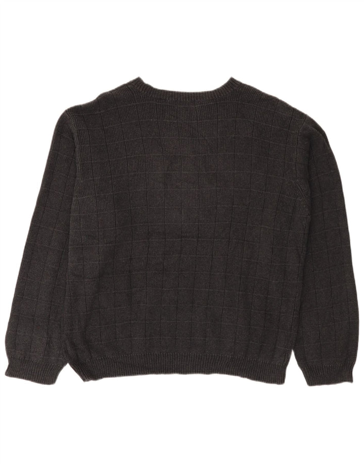 IZOD Herren-Pullover mit U-Boot-Ausschnitt, groß, grau kariert, Baumwolle