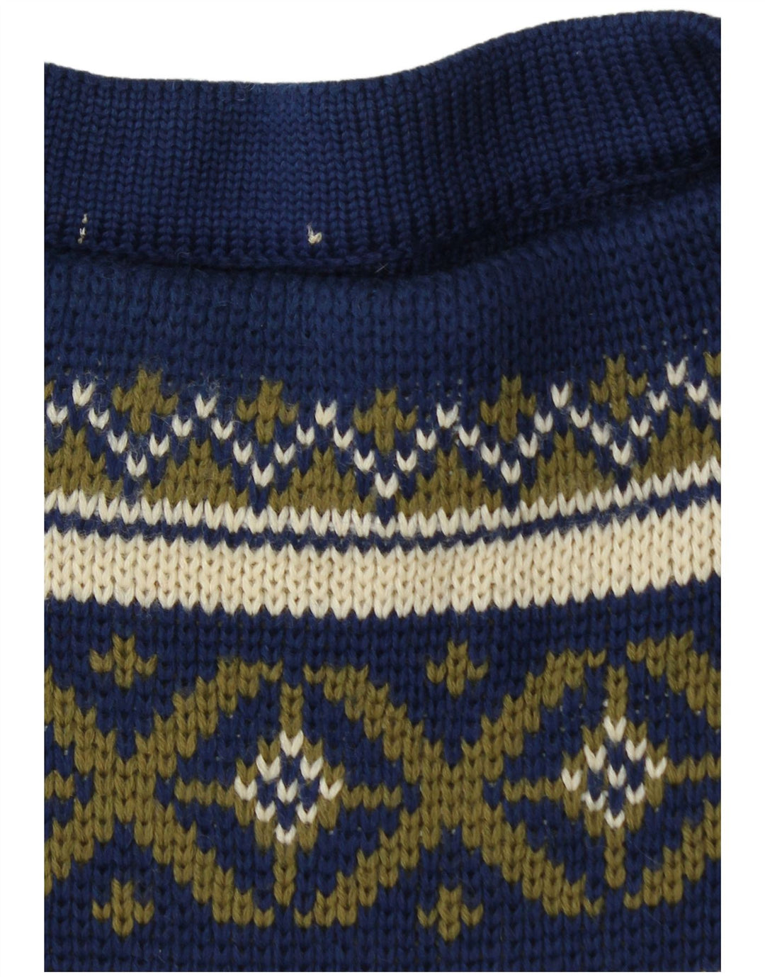 VINTAGE Herren-Pullover mit U-Boot-Ausschnitt, mittleres Marineblau, Fair Isle