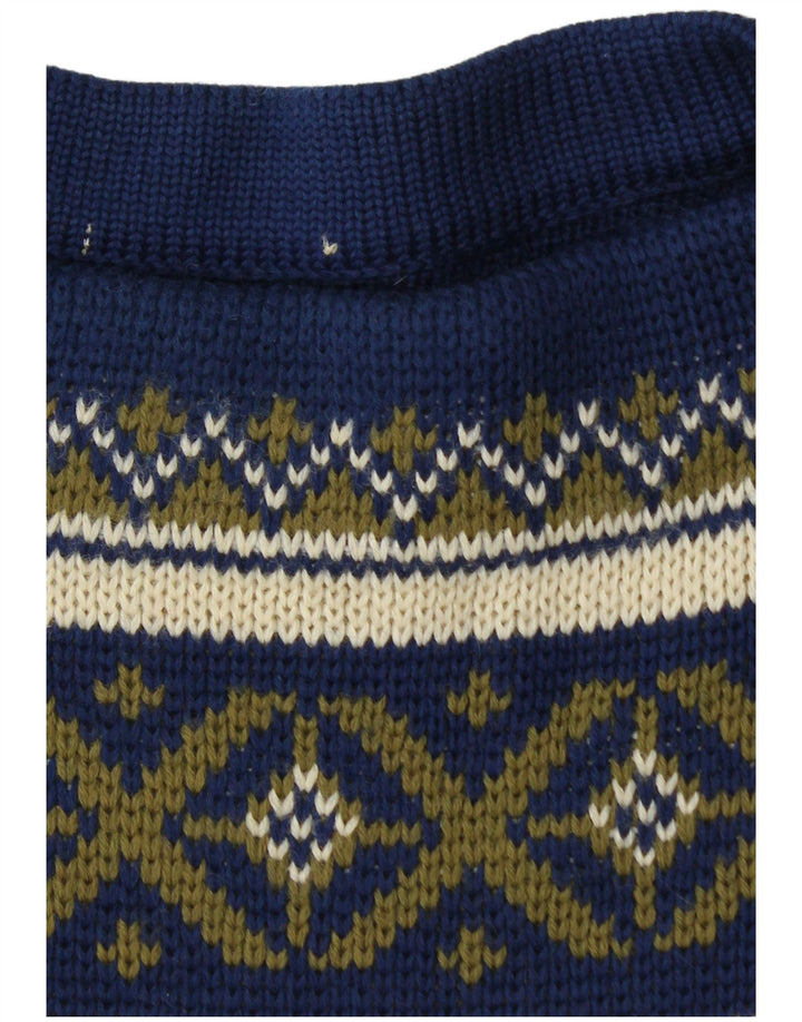VINTAGE Herren-Pullover mit U-Boot-Ausschnitt, mittleres Marineblau, Fair Isle