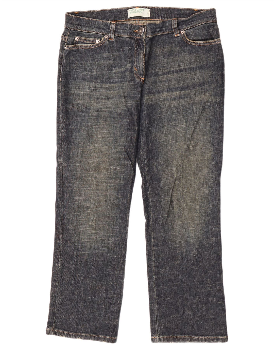 Benetton Damen-Cropped-Jeans IT 44 Medium W30 L25 Marineblaue Baumwolle