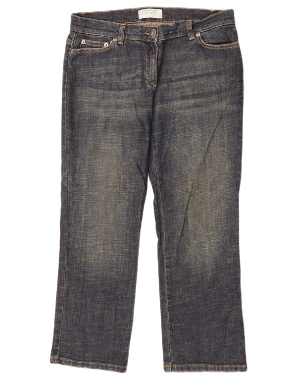 Benetton Damen-Cropped-Jeans IT 44 Medium W30 L25 Marineblaue Baumwolle