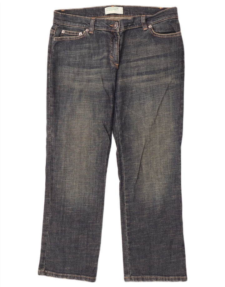Benetton Damen-Cropped-Jeans IT 44 Medium W30 L25 Marineblaue Baumwolle